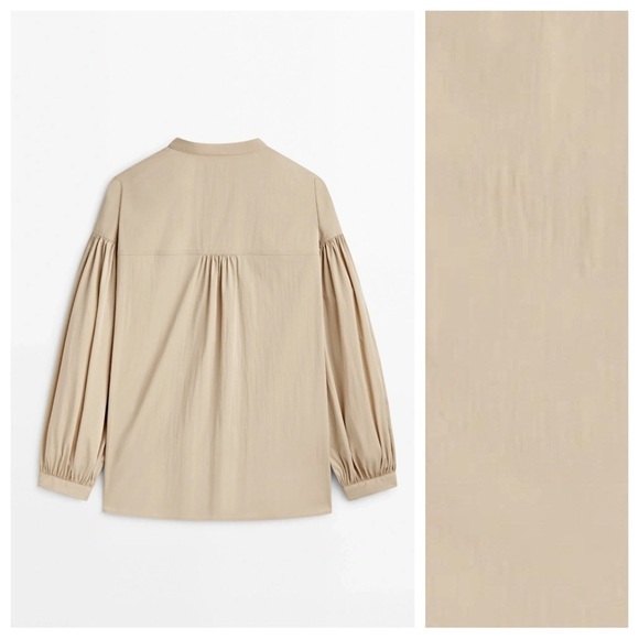 NWT. Massimo Dutti Beige Gathered Mandarin Collar Shirt. Size XS. - Picture 5 of 11